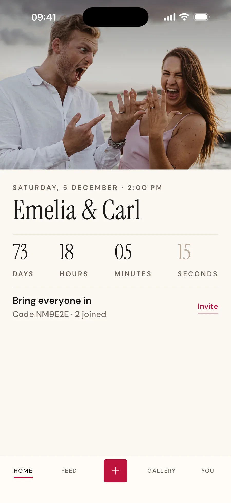 Event home with a countdown to the wedding